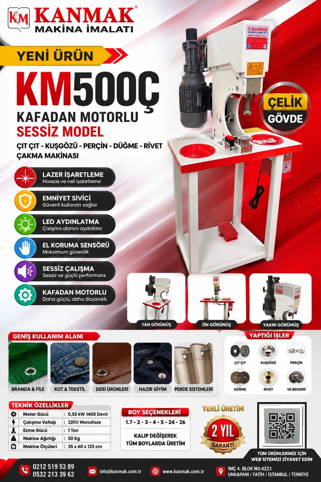 Motorlu Çıt Çıt Makinası Çelik Gövde KM500Ç
